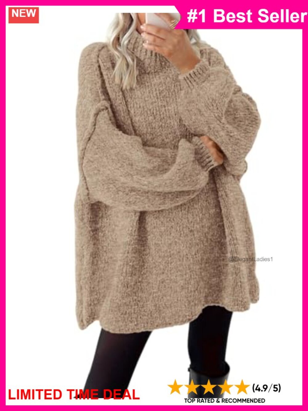 Oversized Cable Knit Mock Neck Pullover Sweater